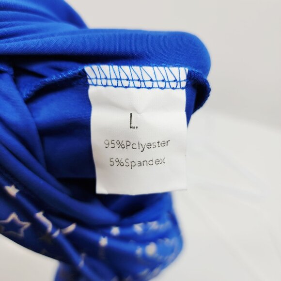 Womens Blue Star Pattern High-Waisted Flared Pants leggings Size L - Picture 2 of 9